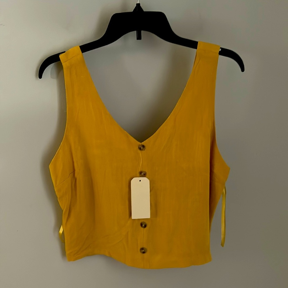 Sleeveless V-Neck Button Front Tank Top - Mustard